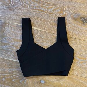 Aritzia Babaton Greek Sculpt Knit Black Wrap Crop Top